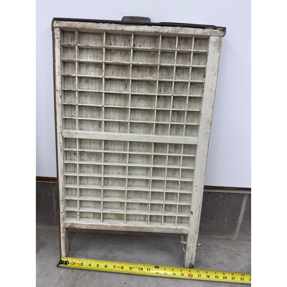 Vintage Ludlow Printers Type Tray Wood Letterpress Shadow Box White 28 x 16